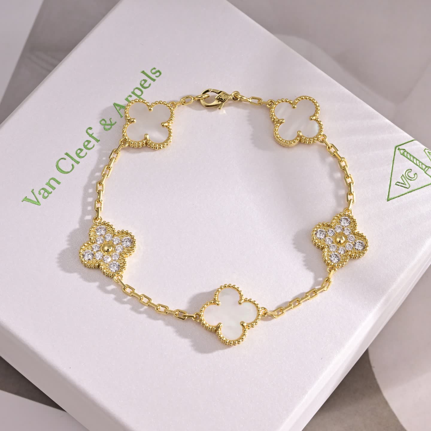 Van Cleef & Arpels Alhambra Gold Bracelet with Mother-of-Pearl and Diamonds